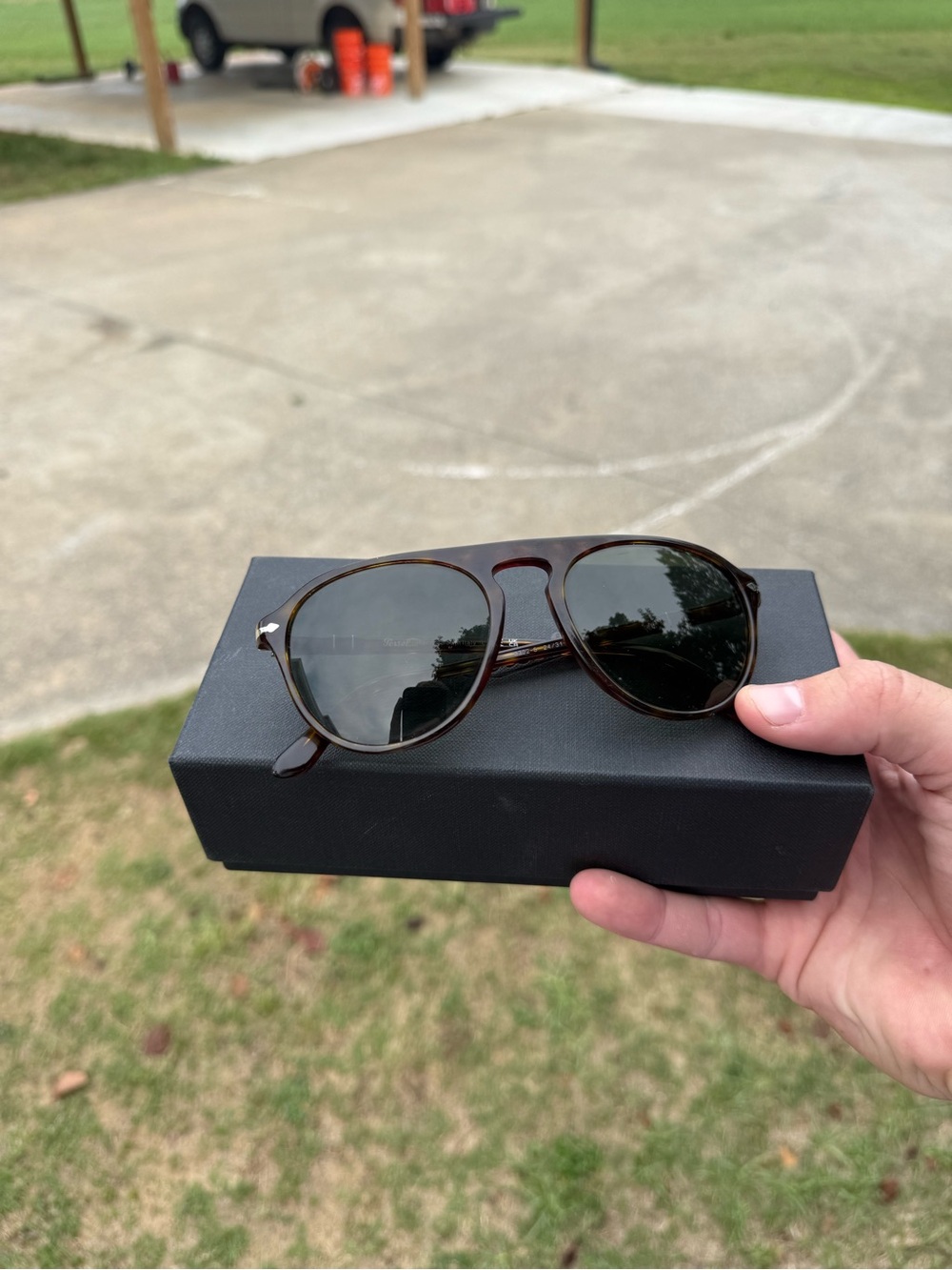 Persol UNISEX Tortoiseshell Aviator Sunglasses - Dark Green Lenses (glass lens)